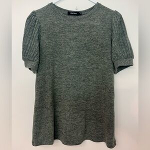 Automet Sage Green Puff Sleeve Knit Top Blouse